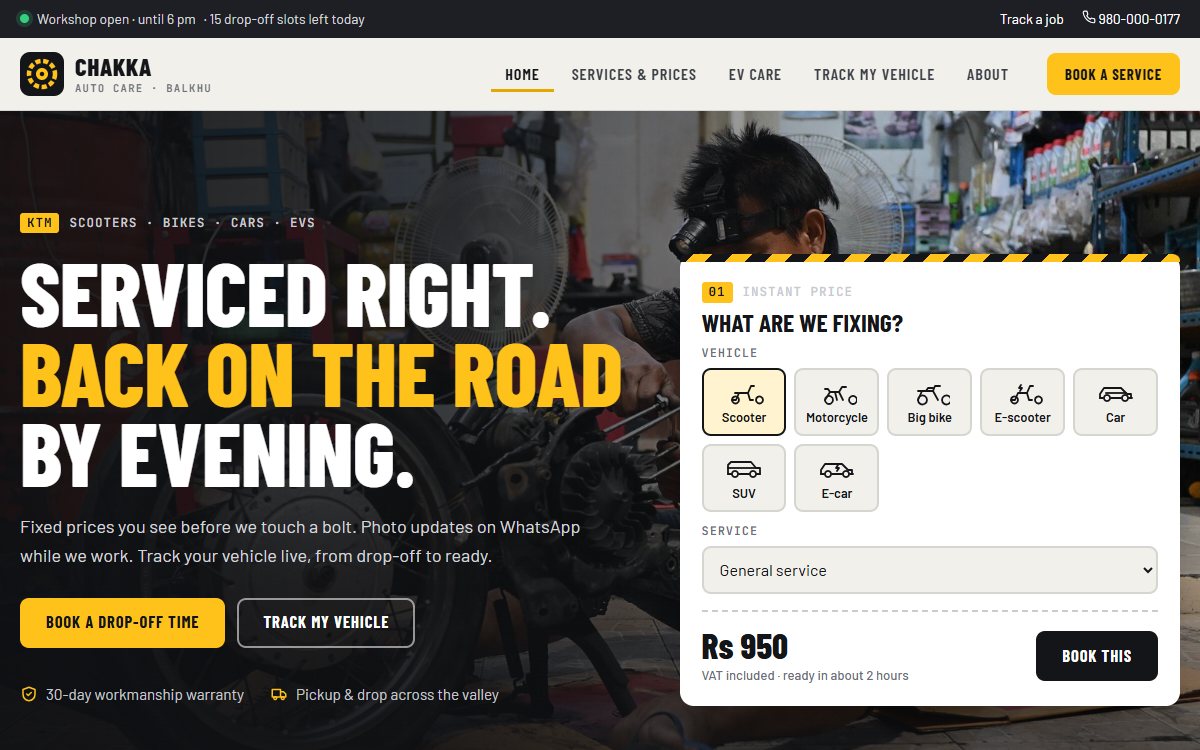 Chakka Auto Care website, home page