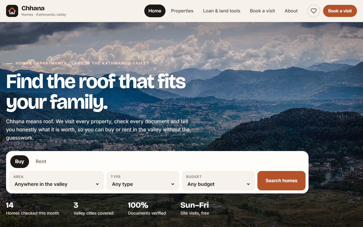 Chhana Homes website, home page