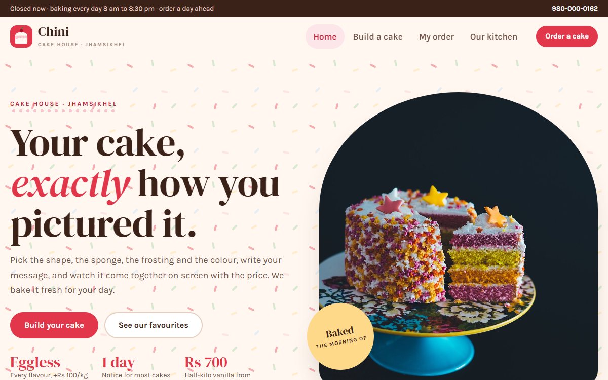 Chini Cake House website, home page