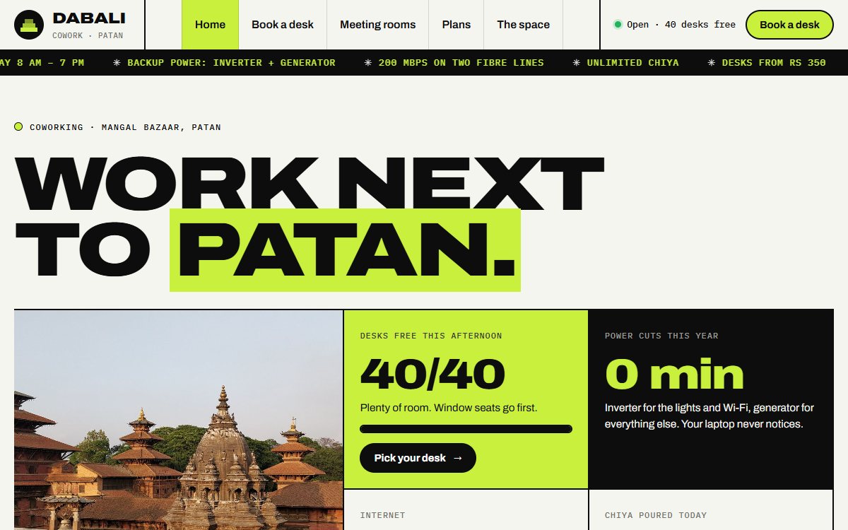 Dabali Cowork website, home page
