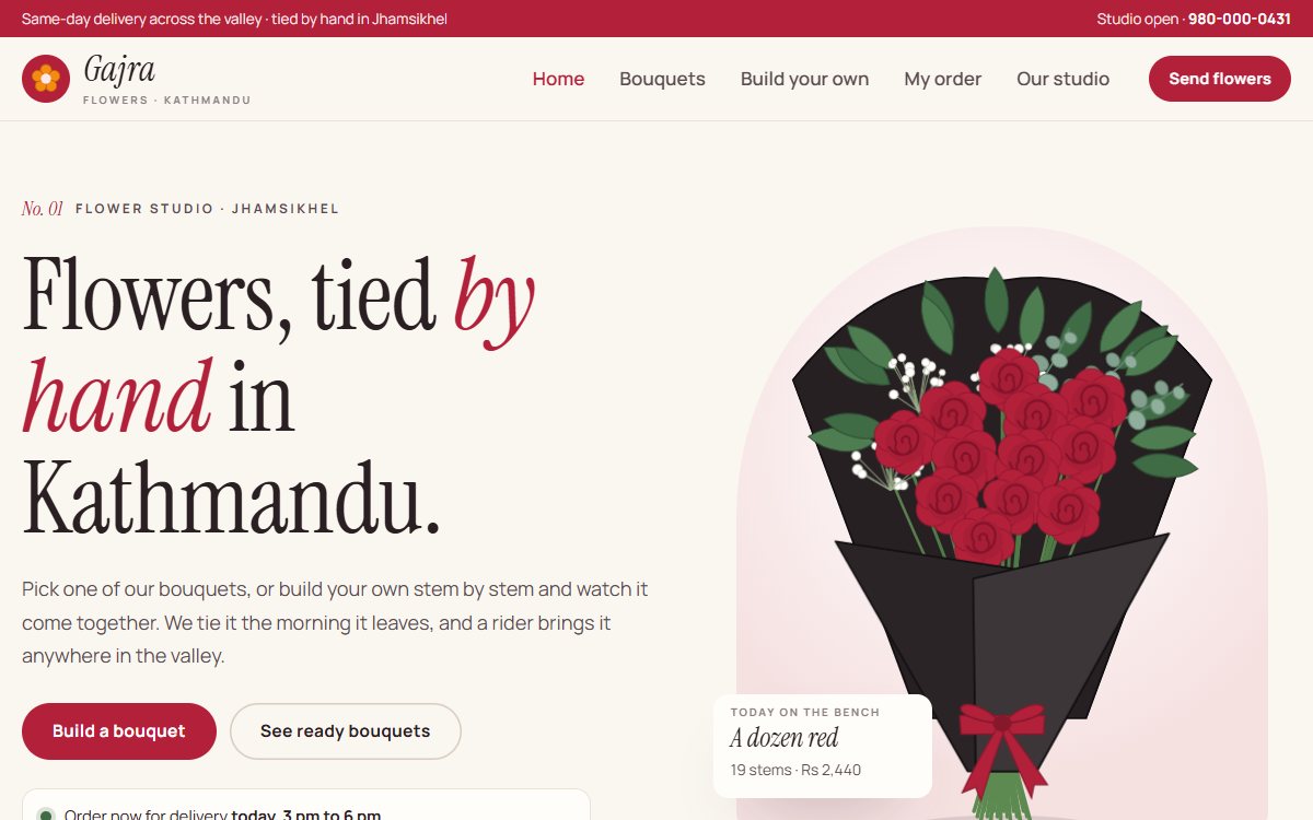 Gajra Flowers website, home page