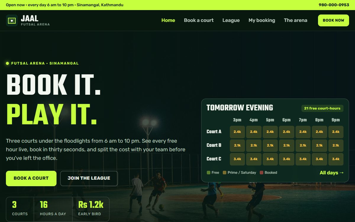 Jaal Futsal website, home page