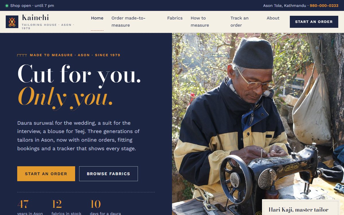 Kainchi Tailoring House website, home page