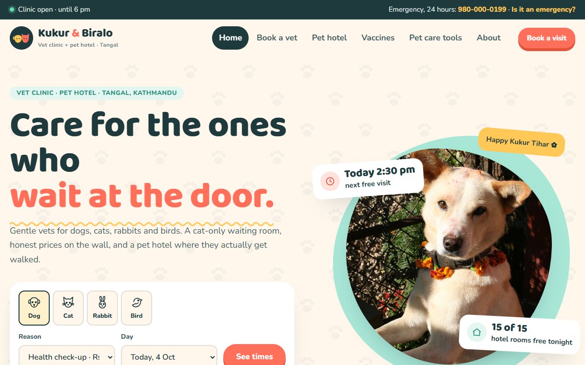 Kukur & Biralo website, home page