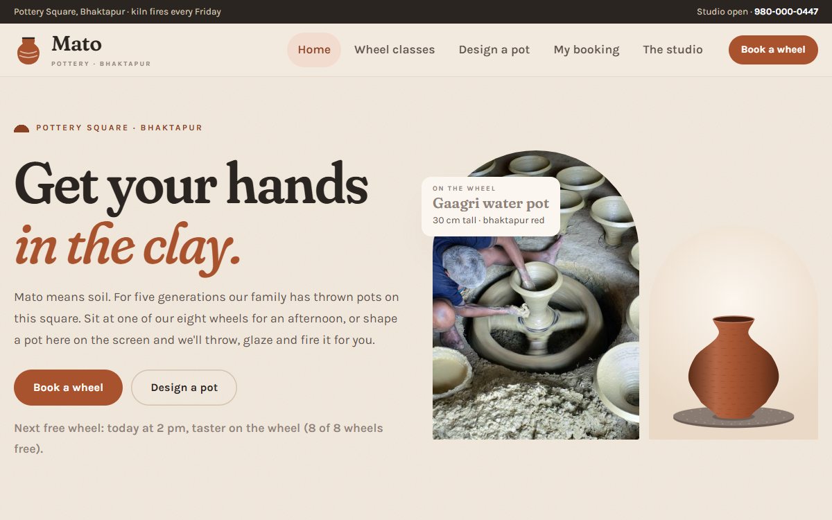 Mato Pottery website, home page