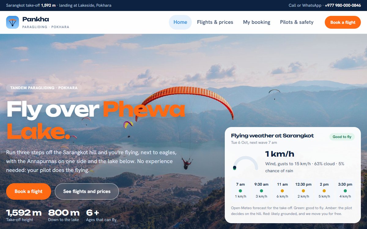 Pankha Paragliding website, home page