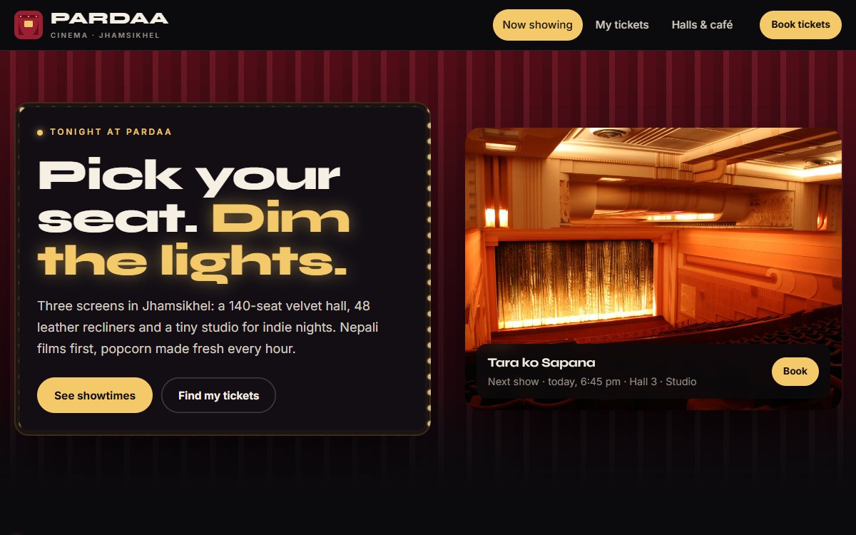 Pardaa Cinema website, home page
