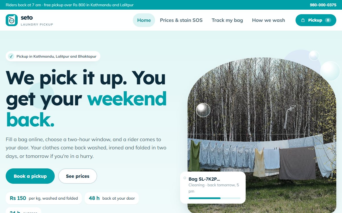 Seto Laundry website, home page