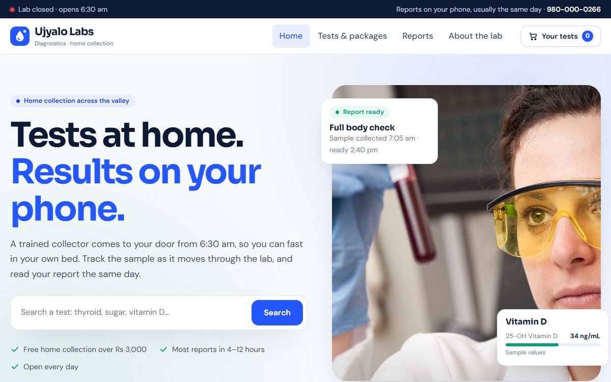 Ujyalo Labs website, home page