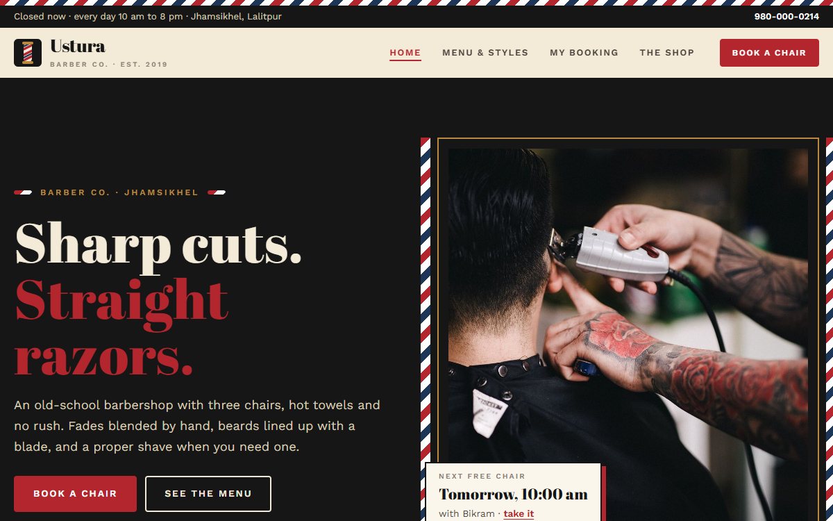 Ustura Barber Co. website, home page
